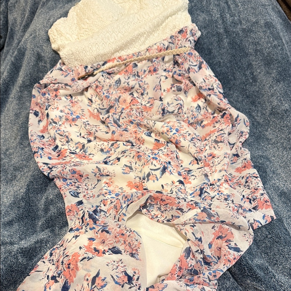 Lily Rose Strapless Floral Dress - Pink and White